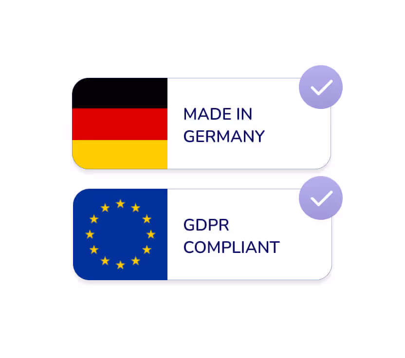 GDPR und Made in Germany Abzeichen für Software.