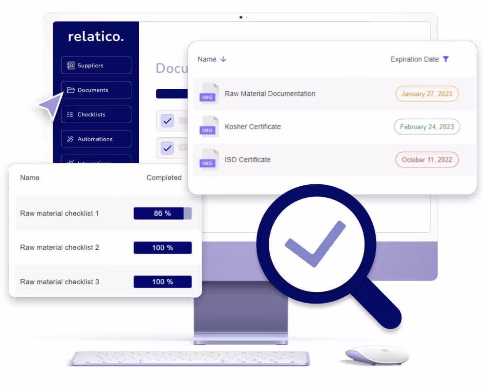 Beispiel für die audit Funktionen von relatico. Relatico ist eine Lieferant Verwaltungssoftware.