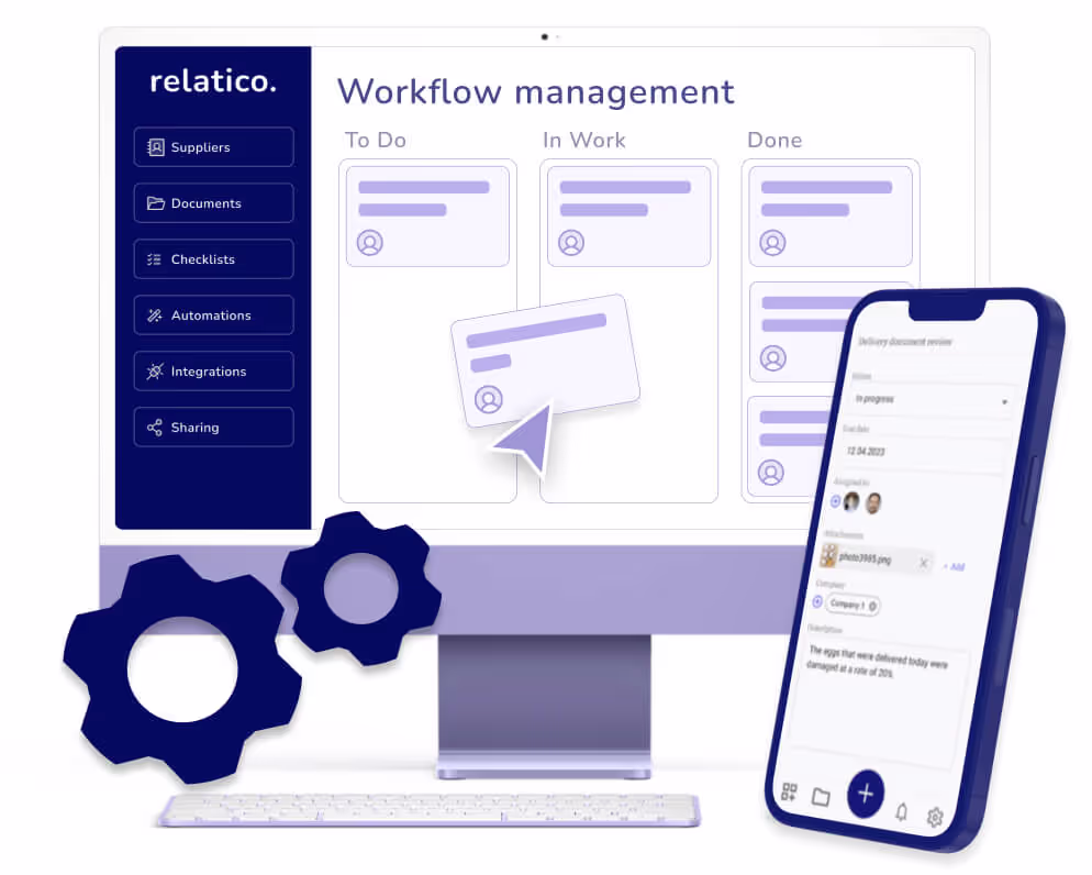 Beispiel für die Workflow und Automatisierungsfunktionen von relatico. Relatico ist eine Lieferant Verwaltungssoftware.